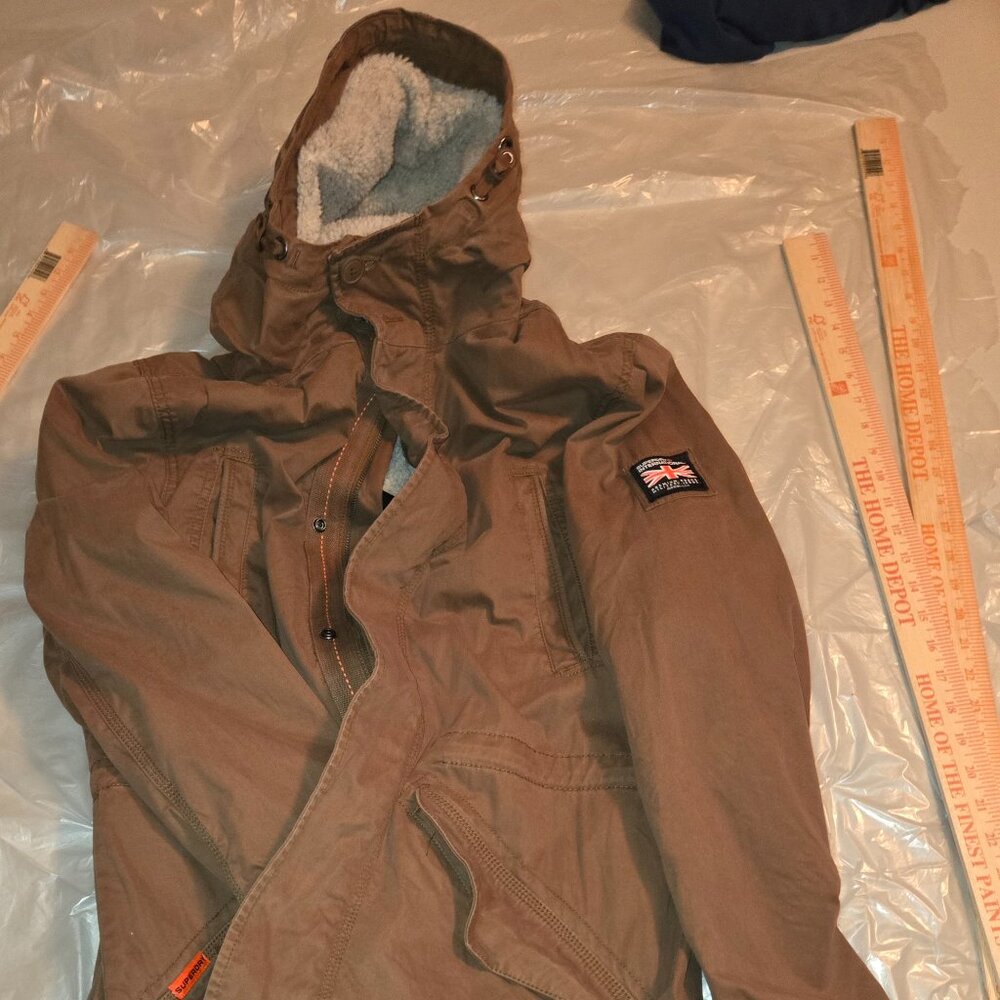 Superdry Rookie Military Parka Jacket Men’s Size Large Tan Streetwear Hood